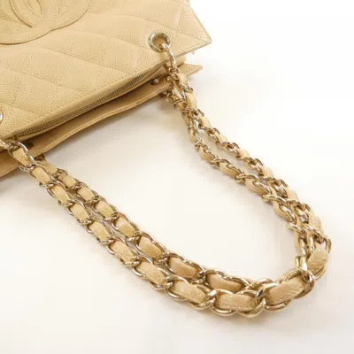 Pre-owned Chanel Beige Sand Grained Calfskin Shoulder Bag ()