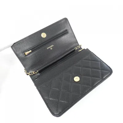 Pre-owned Chanel Black Bordeaux Grained Calfskin Chain/shoulder Wallet () In Multi