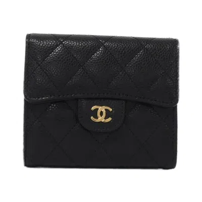Pre-owned Chanel Black Bordeaux Grained Calfskin Wallet (bi-fold) () In Multi