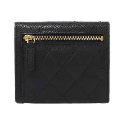 Pre-owned Chanel Black Bordeaux Grained Calfskin Wallet (bi-fold) () In Multi