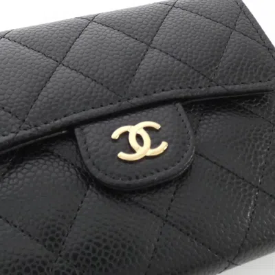 Pre-owned Chanel Black Bordeaux Grained Calfskin Wallet (bi-fold) () In Multi