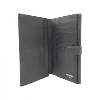 Pre-owned Chanel Black Grained Calfskin Long Wallet (bi-fold) ()