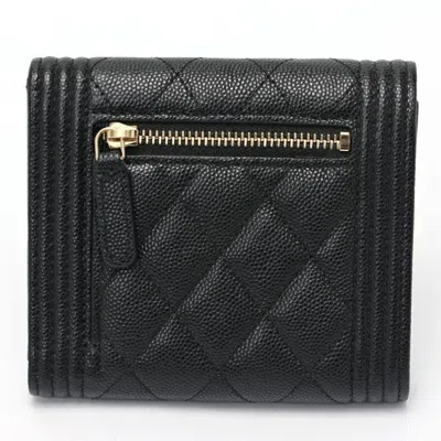 Pre-owned Chanel Black Grained Calfskin Wallet (tri-fold) ()