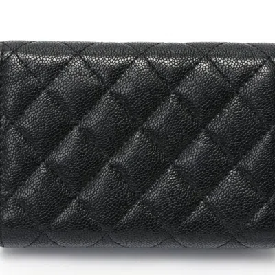 Pre-owned Chanel Black Grained Calfskin Wallet (tri-fold) ()