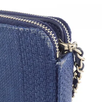 Pre-owned Chanel Navy Leather Chain/shoulder Wallet () In Blue