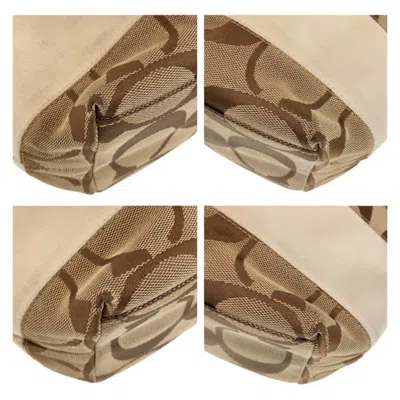 Pre-owned Coach Beige Brown White Canvas Leather Shoulder Bag Tote Bag ()