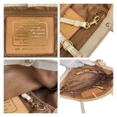 Pre-owned Coach Beige Brown White Canvas Leather Shoulder Bag Tote Bag ()