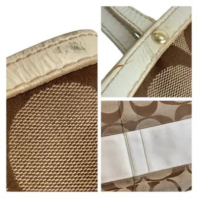 Pre-owned Coach Beige Brown White Canvas Leather Shoulder Bag Tote Bag ()