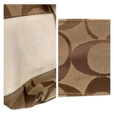 Pre-owned Coach Beige Brown White Canvas Leather Shoulder Bag Tote Bag ()