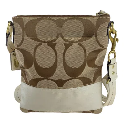 Pre-owned Coach Beige White Canvas Leather Pochette Shoulder Bag ()