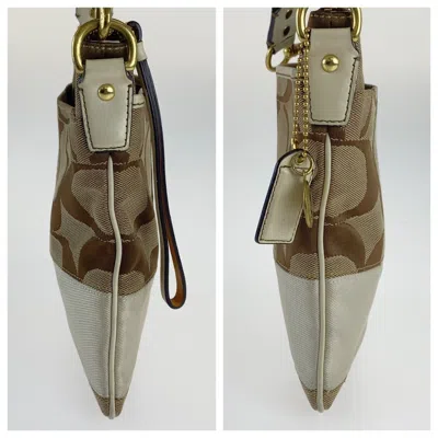 Pre-owned Coach Beige White Canvas Leather Pochette Shoulder Bag ()