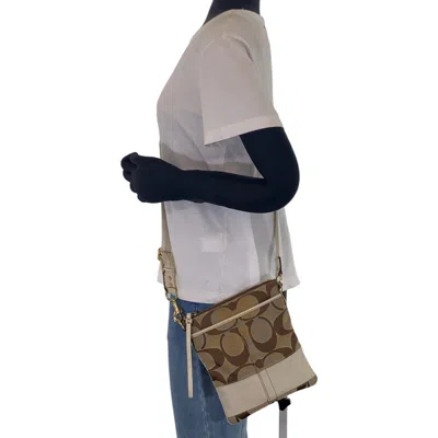 Pre-owned Coach Beige White Canvas Leather Pochette Shoulder Bag ()