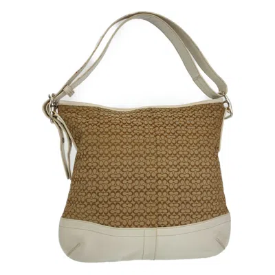 Pre-owned Coach Beige White Leather Canvas Shoulder Bag ()