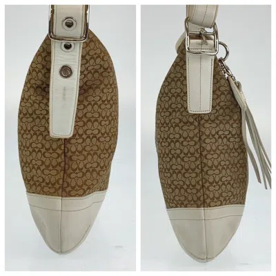 Pre-owned Coach Beige White Leather Canvas Shoulder Bag ()