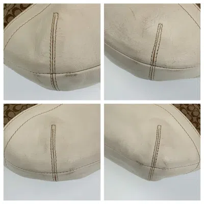 Pre-owned Coach Beige White Leather Canvas Shoulder Bag ()