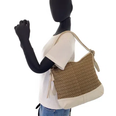 Pre-owned Coach Beige White Leather Canvas Shoulder Bag ()