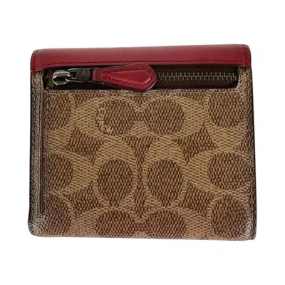 Pre-owned Coach Brown Red Color Pvc Leather Wallet (tri-fold) () In Multi