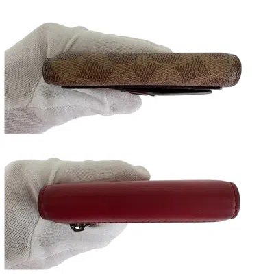 Pre-owned Coach Brown Red Color Pvc Leather Wallet (tri-fold) () In Multi