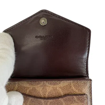 Pre-owned Coach Brown Red Color Pvc Leather Wallet (tri-fold) () In Multi
