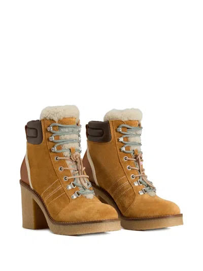 Woolrich Lace-up Shearling-trim Boots In Neutral