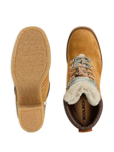 Woolrich Lace-up Shearling-trim Boots In Neutral