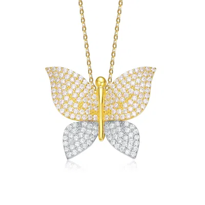 Genevive Jewelry Women's Gold / White Rachel Glauber Yellow Gold White Gold-plated With Cubic Zirconia Butterfly Pend In Multi