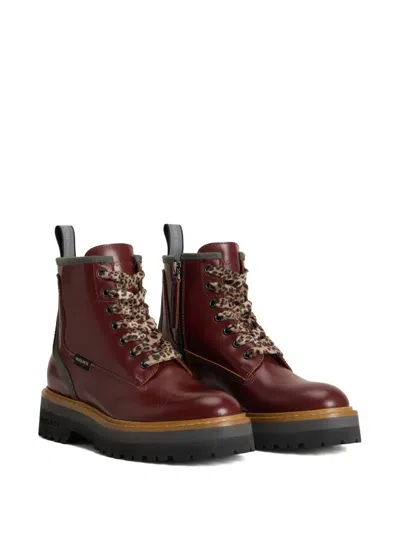 Woolrich Main Leather Combat Boots In Red