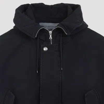 Dries Van Noten Modern Hooded Jacket Ribbed Cuffs In Blue