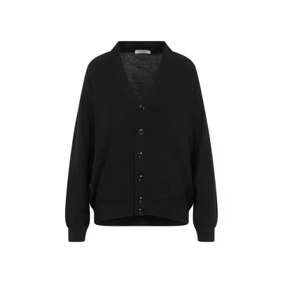 Lemaire Dark Grey Wool Relaxed Twisted Cardigan In Black