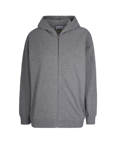 Ganni Womens Isoli Teddy Oversized Zip Hoodie In Gray
