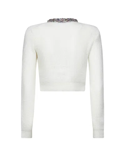 Self-portrait Whirw Cropped Crewneck Cardigan With Crystal Embellishments On Collar And Buttons In Wool Blend Woma In White