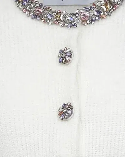 Self-portrait Whirw Cropped Crewneck Cardigan With Crystal Embellishments On Collar And Buttons In Wool Blend Woma In White