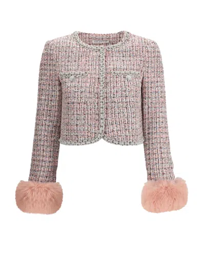 Self-portrait Self Portrait Crystal-embellished Tweed Jacket In Pink