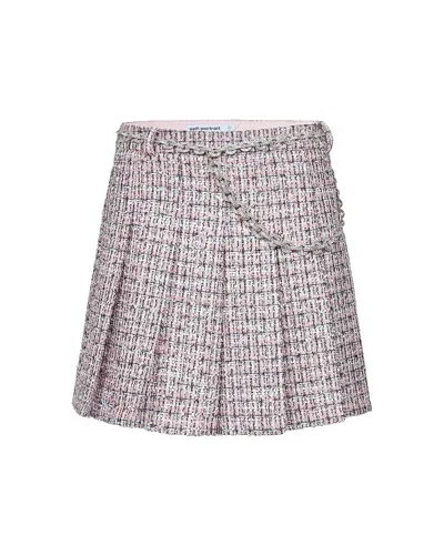 Self-portrait Mini Skirt With Pink Bouclé Crystal Belt In Multi