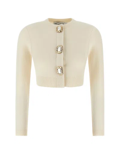 Self-portrait Womens Cream Cropped Embellished Stretch-wool Blend Cardigan In Neutral