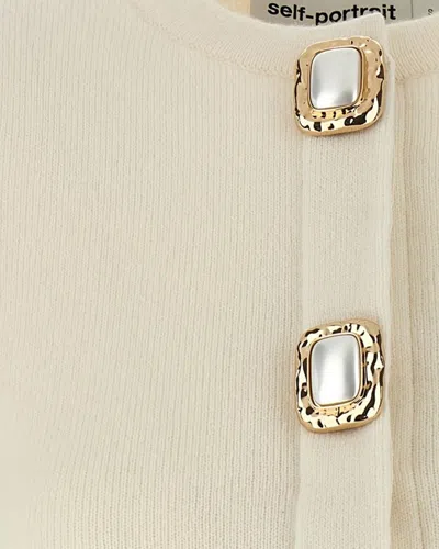 Self-portrait Womens Cream Cropped Embellished Stretch-wool Blend Cardigan In Neutral