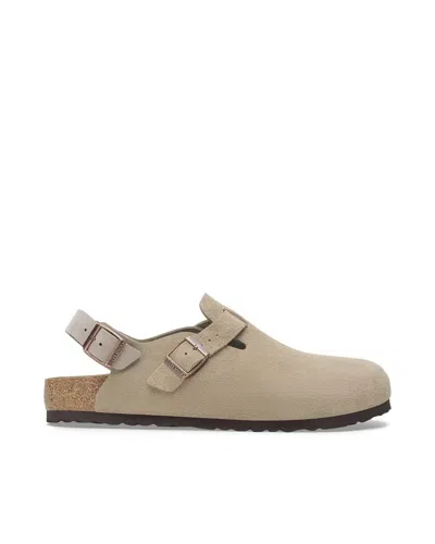 Birkenstock Closed-toe Sandals With Adjustable Strap And Cork Footbed In Gray
