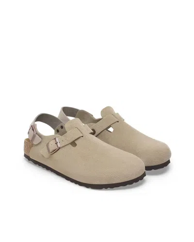 Birkenstock Closed-toe Sandals With Adjustable Strap And Cork Footbed In Gray