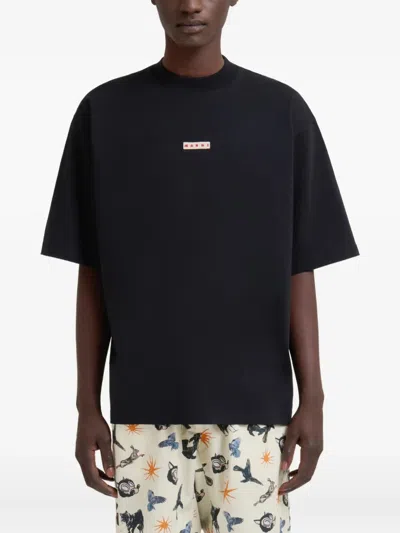 Marni Crewneck Short Sleeve T-shirt With Relaxed Fit In Black