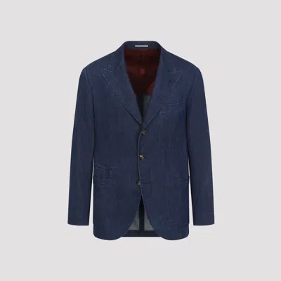 Brunello Cucinelli Single-breasted Denim Blazer In Multi