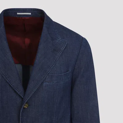 Brunello Cucinelli Single-breasted Denim Blazer In Multi