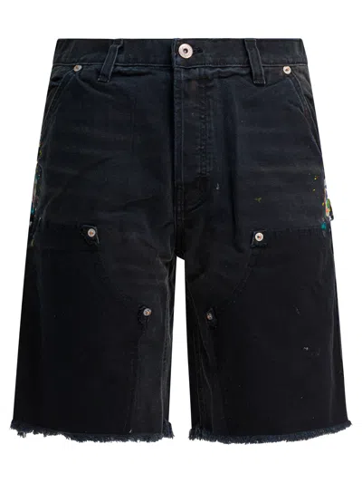 Gallery Dept. Mens Black Carpenter Cut-off Distressed Denim Shorts In Black