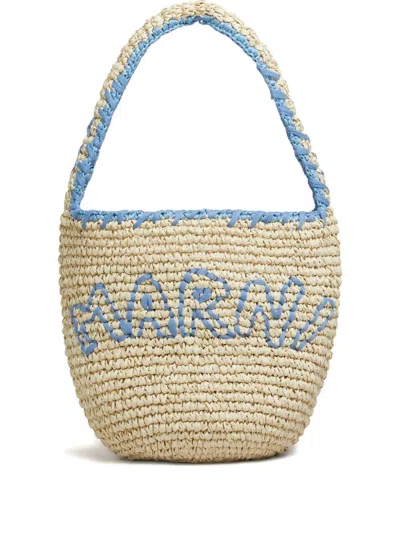 Marni Nassa Hobo Shoulder Bag In Natural And Blue Raffia