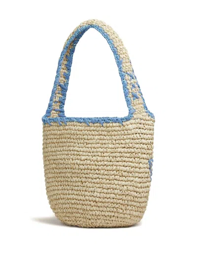 Marni Nassa Hobo Shoulder Bag In Natural And Blue Raffia
