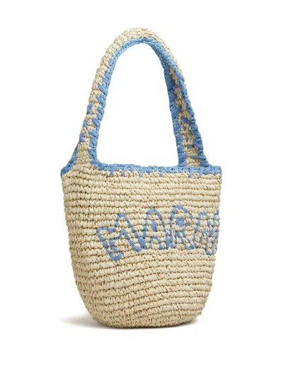 Marni Nassa Hobo Shoulder Bag In Natural And Blue Raffia