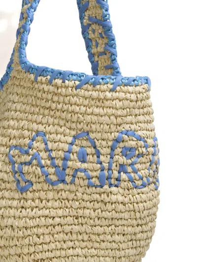 Marni Nassa Hobo Shoulder Bag In Natural And Blue Raffia