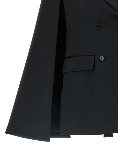 Federica Bonifaci Black Double-breasted Coat With Peak Revers And All Over Stripes Motif In Fabric Woman In Black