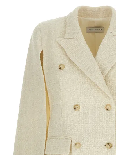 Federica Bonifaci White Double-breasted Coat With Peak Revers In Neutral