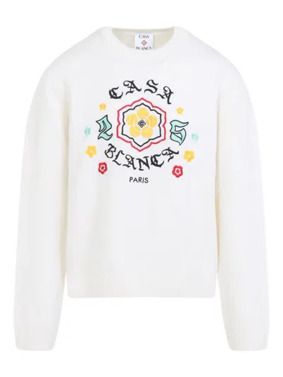 Casablanca Crewneck Sweater With Floral Embroidery In Multi