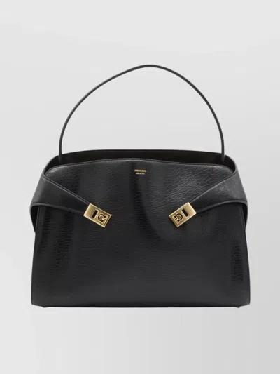 Ferragamo Hug Black Shoulder Bag With Logo Print On The Front In Leather Woman In Multi